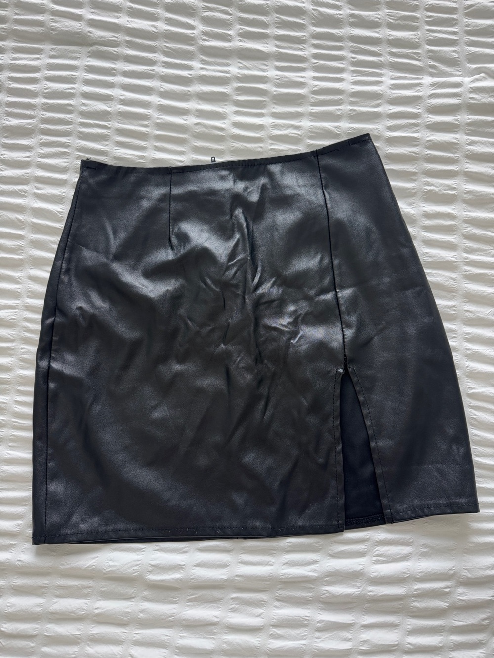Windsor Black Faux Leather Pencil Skirt with Front Slit